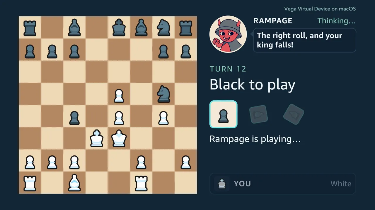 Play the demo video on YouTube: Rampage rolls, warning that the right roll will take your king